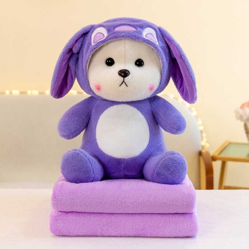 Мягкая игрушка с пледом Мишка в капюшоне ФИОЛЕТОВЫЙ