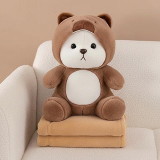 Мягкая игрушка с пледом Мишка в капюшоне КОРИЧНЕВЫЙ