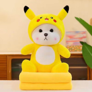 Мягкая игрушка с пледом Мишка в капюшоне ЖЕЛТЫЙ