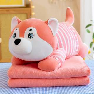 Детский плед-игрушка Собачка хаски розовая