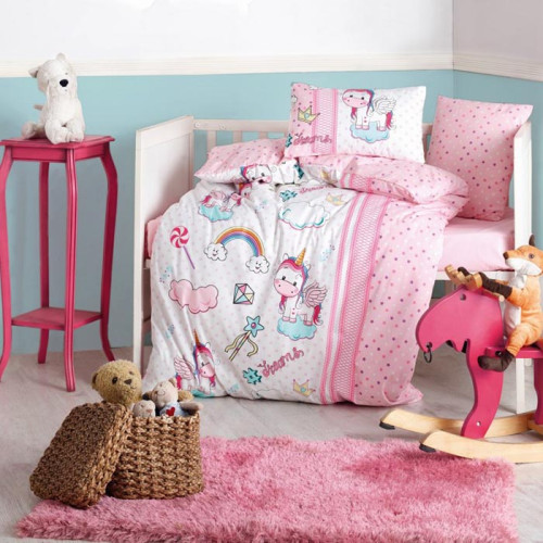 Детское постельное белье в кроватку Cotton Box ранфорс Unicorn Pembe