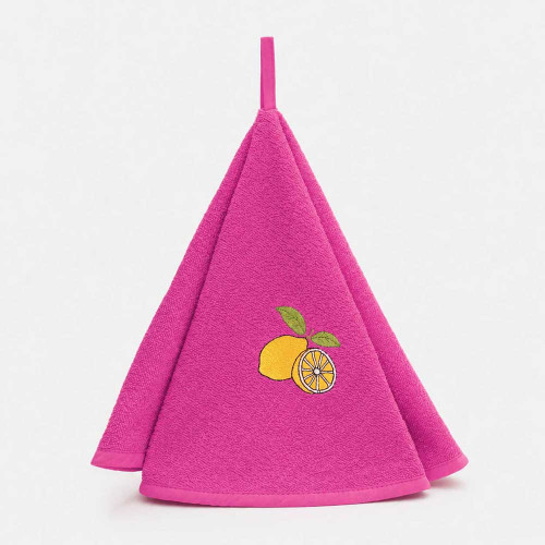 Рушник махровий круглий кухоний Fushia Лемон рожевий
