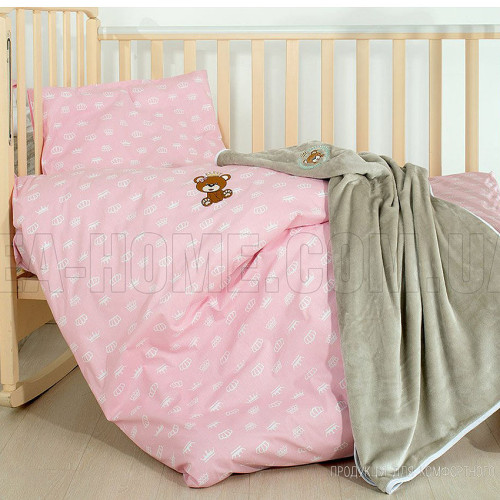 Постельное белье в кроватку Корона розовое + плед ТМ Идея