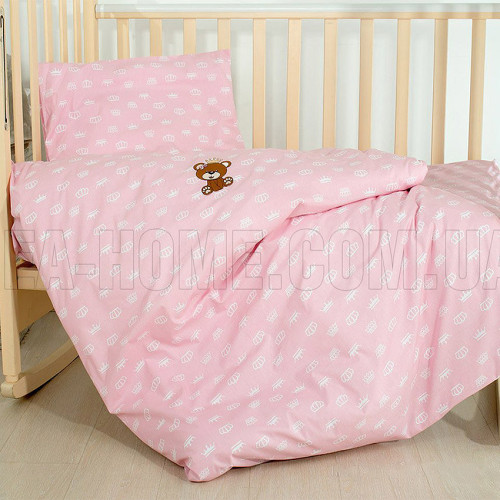 Постільна білизна в ліжечко Корона рожева + плед ТМ Ідея
