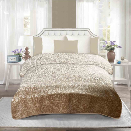 Покрывало микрофибра однотонное с тиснением ТМ Koloco Вензель БЕЖ