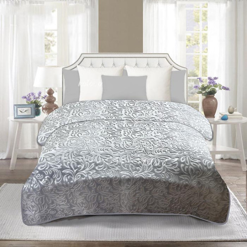 Покрывало микрофибра однотонное с тиснением ТМ Koloco Вензель СЕРОЕ