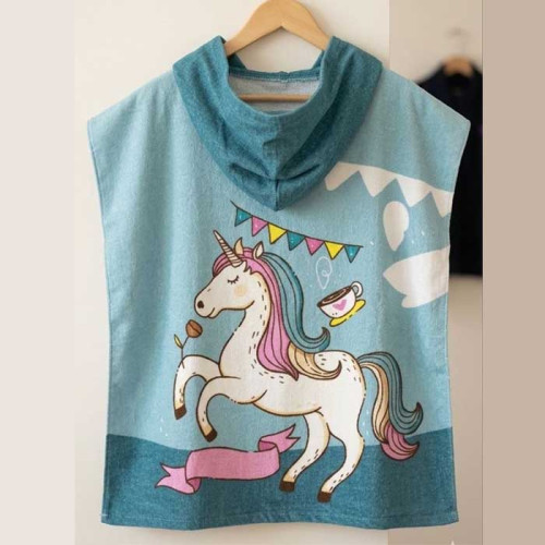 Пончо детское ТМ Koloco микрофира с капюшоном Unicorn Blue