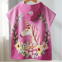 Пончо дитяче ТМ Koloco мікрофібра з капюшоном Unicorn Pink