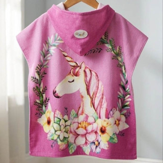 Пончо дитяче ТМ Koloco мікрофібра з капюшоном Unicorn Pink