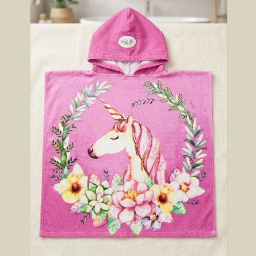 Пончо детское ТМ Koloco микрофира с капюшоном Unicorn Pink