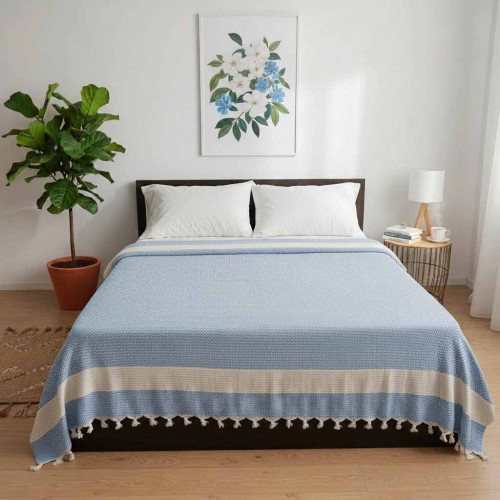 Покрывало хлопковое LAVILLA Stripes 190*230 голубое светлое