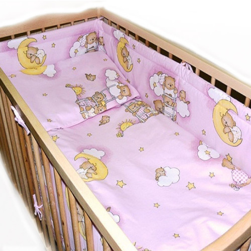 Защита на детскую кроватку Лесенка розовая из 2 частей