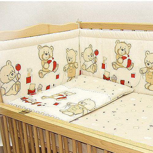 Защита на детскую кроватку из 2 частей Мишка Игрушки бежевая