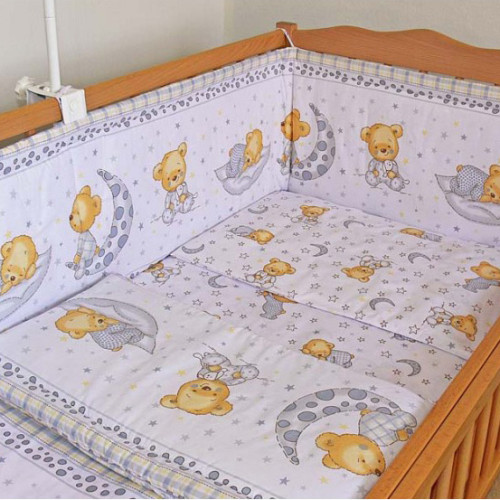Защита на детскую кроватку Мишка на луне серый из 2 частей