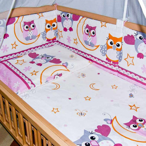 Защита на детскую кроватку из 2 частей Сова розовая