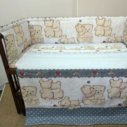 Защита на детскую кроватку из 2 частей Мишка и улитка голубая