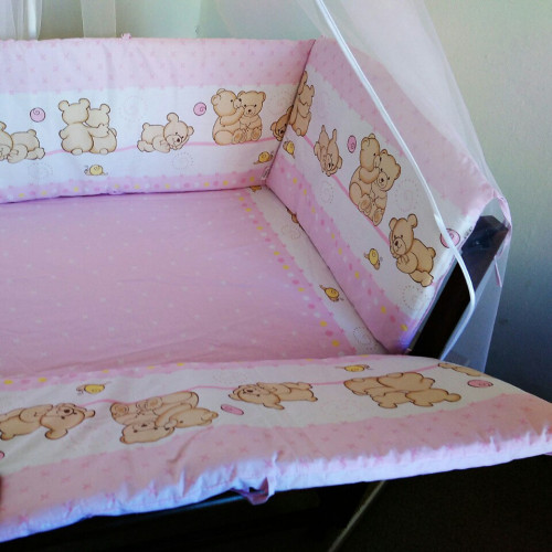 Защита на детскую кроватку из 2 частей Мишка и улитка розовая