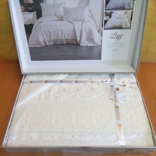 Покривало жакардове з мереживом ТМ Moda Box AZZE KREM 240х260