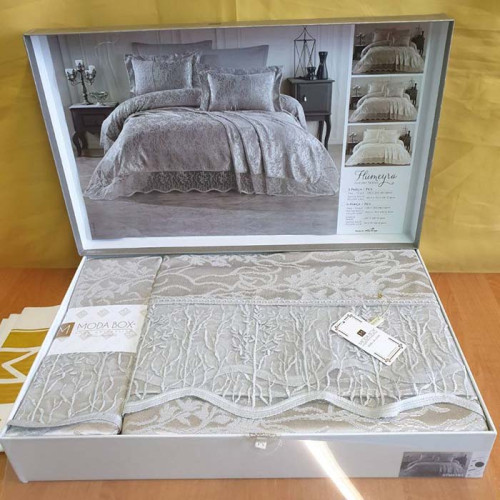 Покрывало жаккардовое с кружевом ТМ Moda Box HUMEYRA GRI 240х260