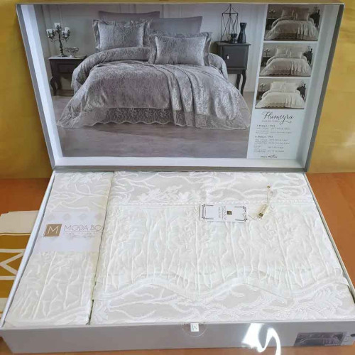 Покрывало жаккардовое с кружевом ТМ Moda Box HUMEYRA KREM 240х260