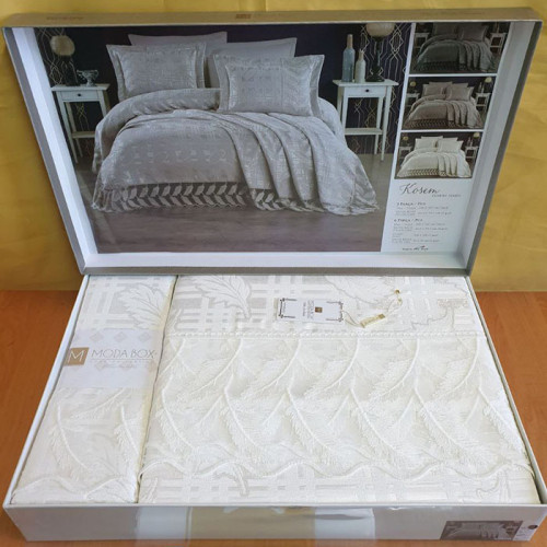 Покрывало жаккардовое с кружевом ТМ Moda Box KOSEM KREM 240х260