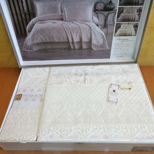 Покрывало жаккардовое с кружевом ТМ Moda Box MERYEM KREM 240х260