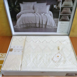 Покривало жакардове з мереживом ТМ Moda Box NEVA KREM 240х260