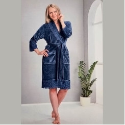 Халат жіночий велюровий з мереживом ТМ Nusa ns-18191 mavi