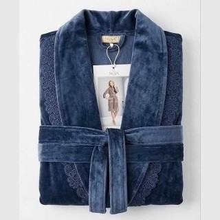 Халат женский велюровый с кружевом ТМ Nusa ns-18191 mavi