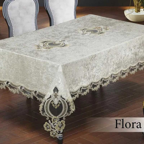 Скатертина прямокутна велюрова Maison Royale Flora Cream 160х220