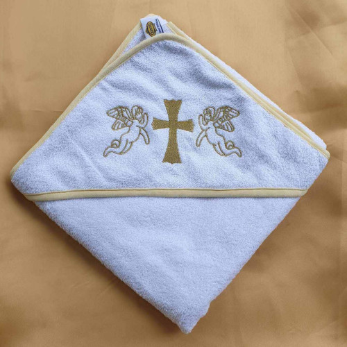 Пелюшка з капюшоном крижма для хрещення Zeron махра 92х92