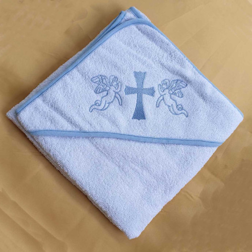 Пелюшка з капюшоном крижма для хрещення Zeron махра 92х92