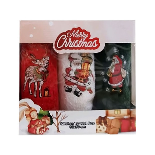 Набір рушників кухонних махрових Gulcan Merry Christmas 30х50 3 шт