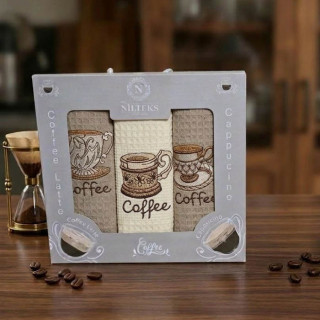 Набір серветок кухонних вафельних Nilteks Кава 40х60 3 шт