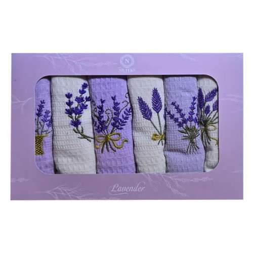 Набор салфеток кухонных вафельных ТМ Nilteks Лаванда 40х60 6 шт