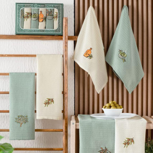 Набор салфеток кухонных вафельных ТМ Nilteks Олива 40х60 6 шт