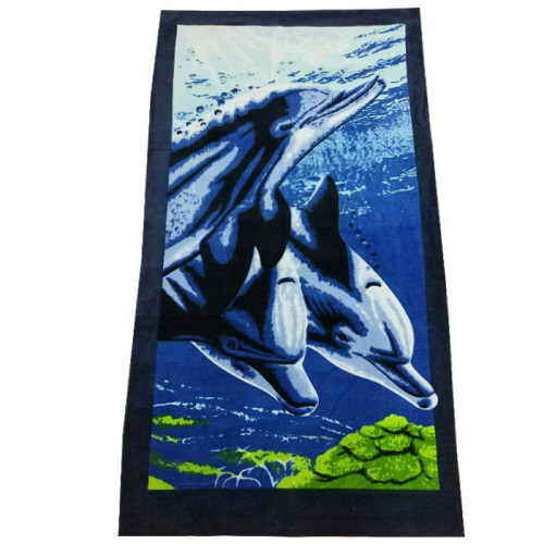 Полотенце пляжное велюровое Турция Дельфины