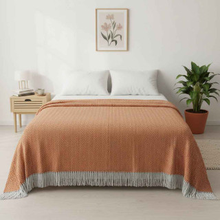 Плед полушерстяной ТМ Vladi Метро Зигзаг № 12 бел-оранж