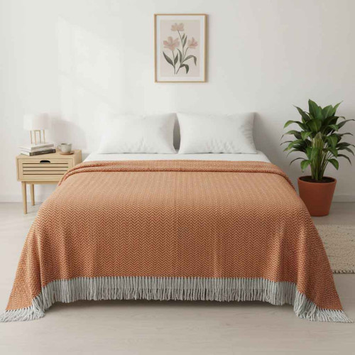 Плед полушерстяной ТМ Vladi Метро Зигзаг № 12 бел-оранж