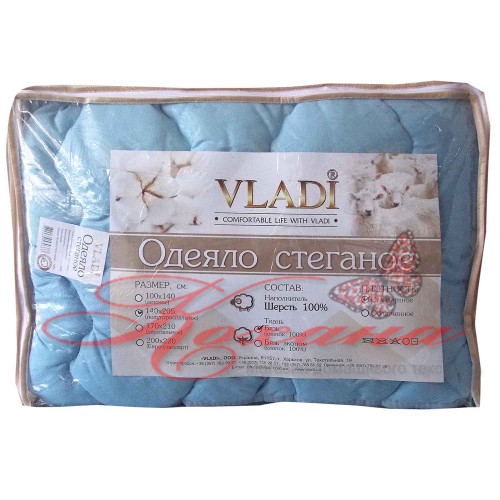 Одеяло шерстяное стеганое ТМ Vladi голубое