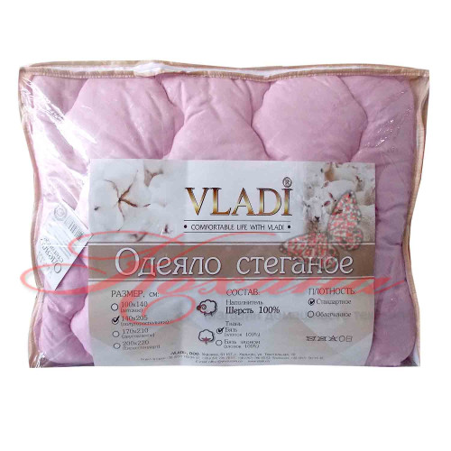 Одеяло шерстяное стеганое ТМ Vladi розовое
